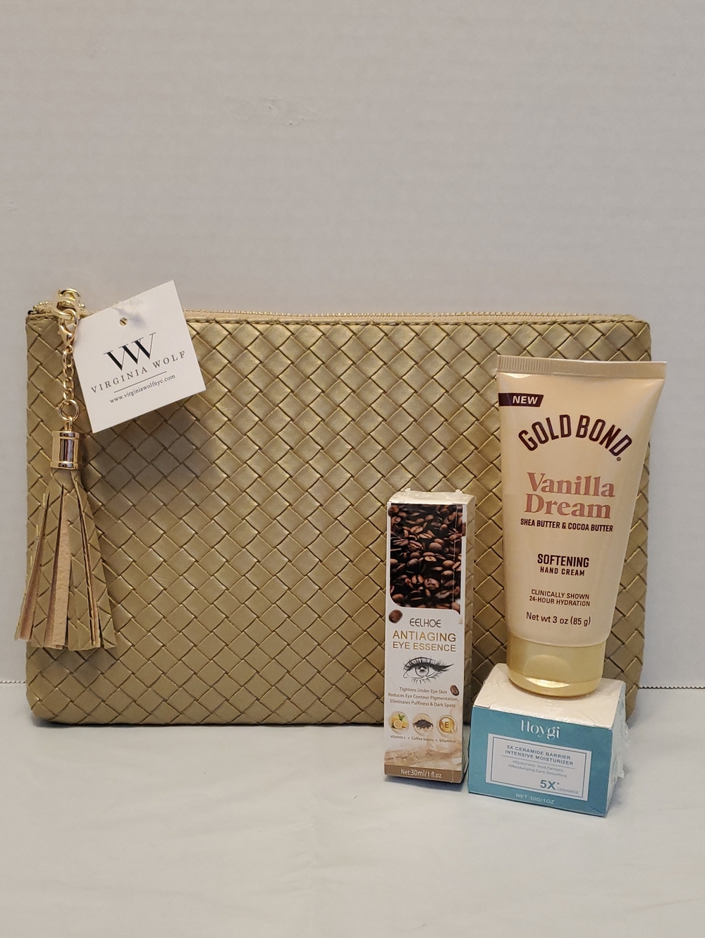 Virginia Wolf Clutch with Tassel & Cosmetic Bundle